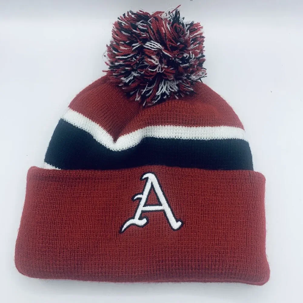 Arkansas Razorbacks NCAA Striped Pom Beanie Winter Hat Red Black White YOUTH